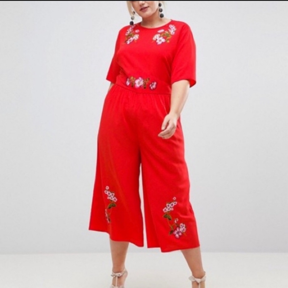 ASOS embroidered red jumpsuit